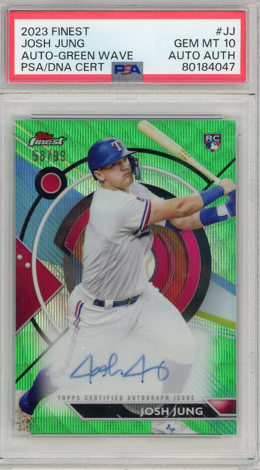 Josh Jung 2023 Topps Finest Green Wave Autograph #'d 58/99 PSA 10