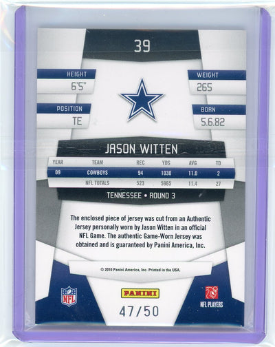Jason Witten 2010 Panini Certified Prime Mirror game-used jersey relic #'d 47/50