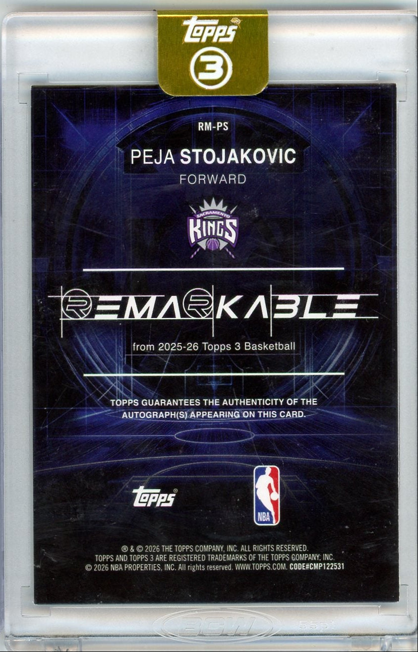 Peja Stojakovic 2025 Topps 3 Basketball Remarkable Auto #'d 08/49