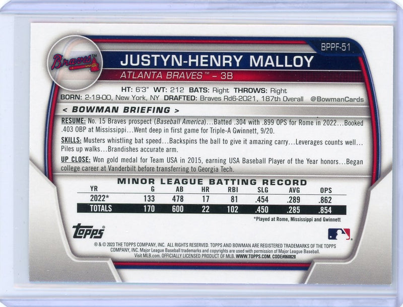 Justyn-Henry Malloy 2023 1st Bowman Gold Foil 1st Edition 