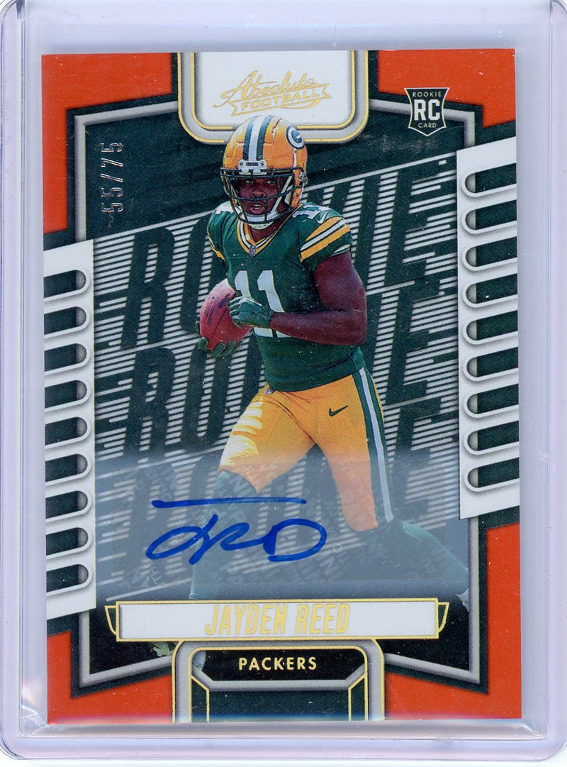 Jayden Reed 2023 Panini Absolute Football RC Orange Spectrum Auto 