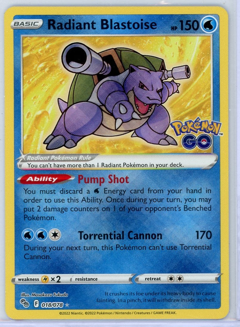 Radiant Blastoise rare holo 2022 Pokémon GO 018/078