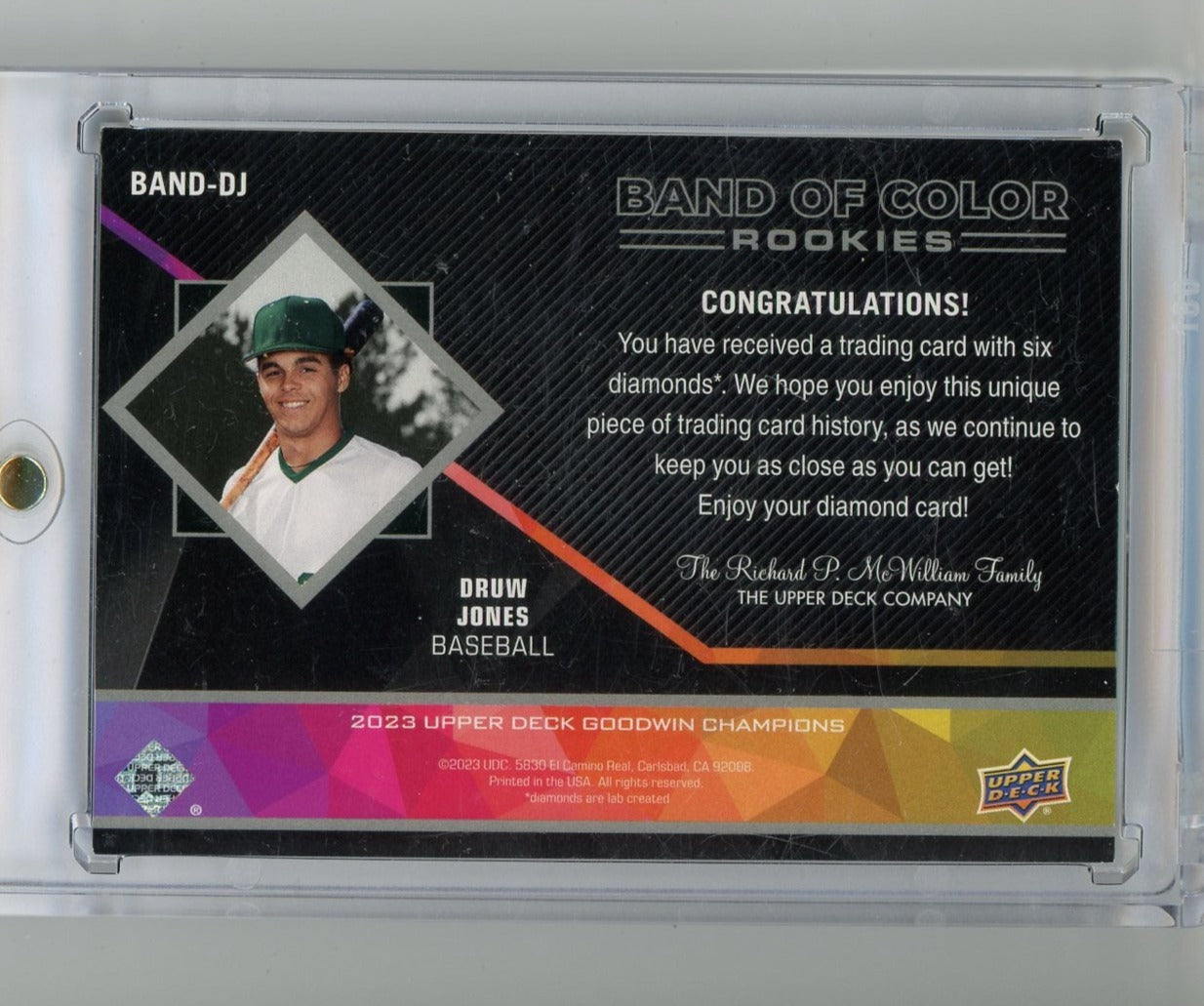 Druw Jones 2023 Upper Deck Goodwin Champions Black Diamond Band of Color #'d 09/23