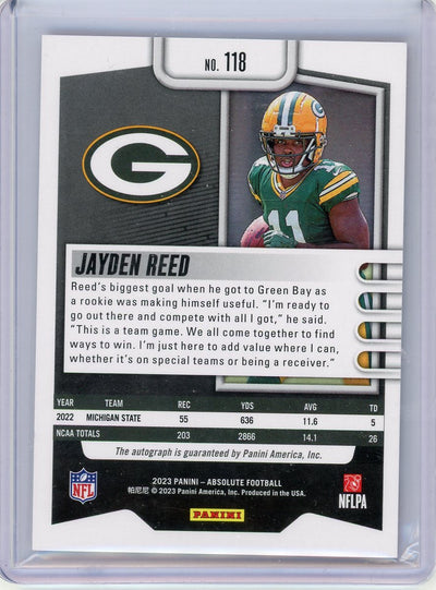 Jayden Reed 2023 Panini Absolute Football RC Orange Spectrum Auto #'d 55/75