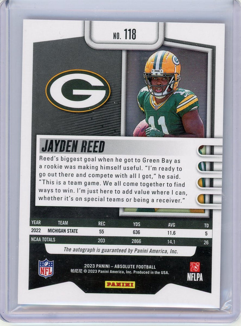 Jayden Reed 2023 Panini Absolute Football RC Orange Spectrum Auto 