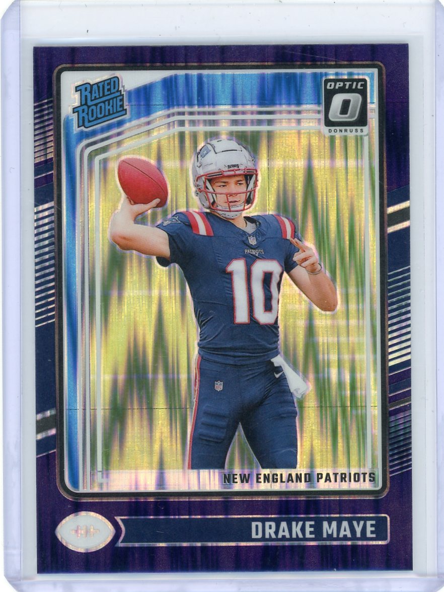Drake Maye 2024 Panini Donruss Optic Rated Rookie Purple Shock Prizm