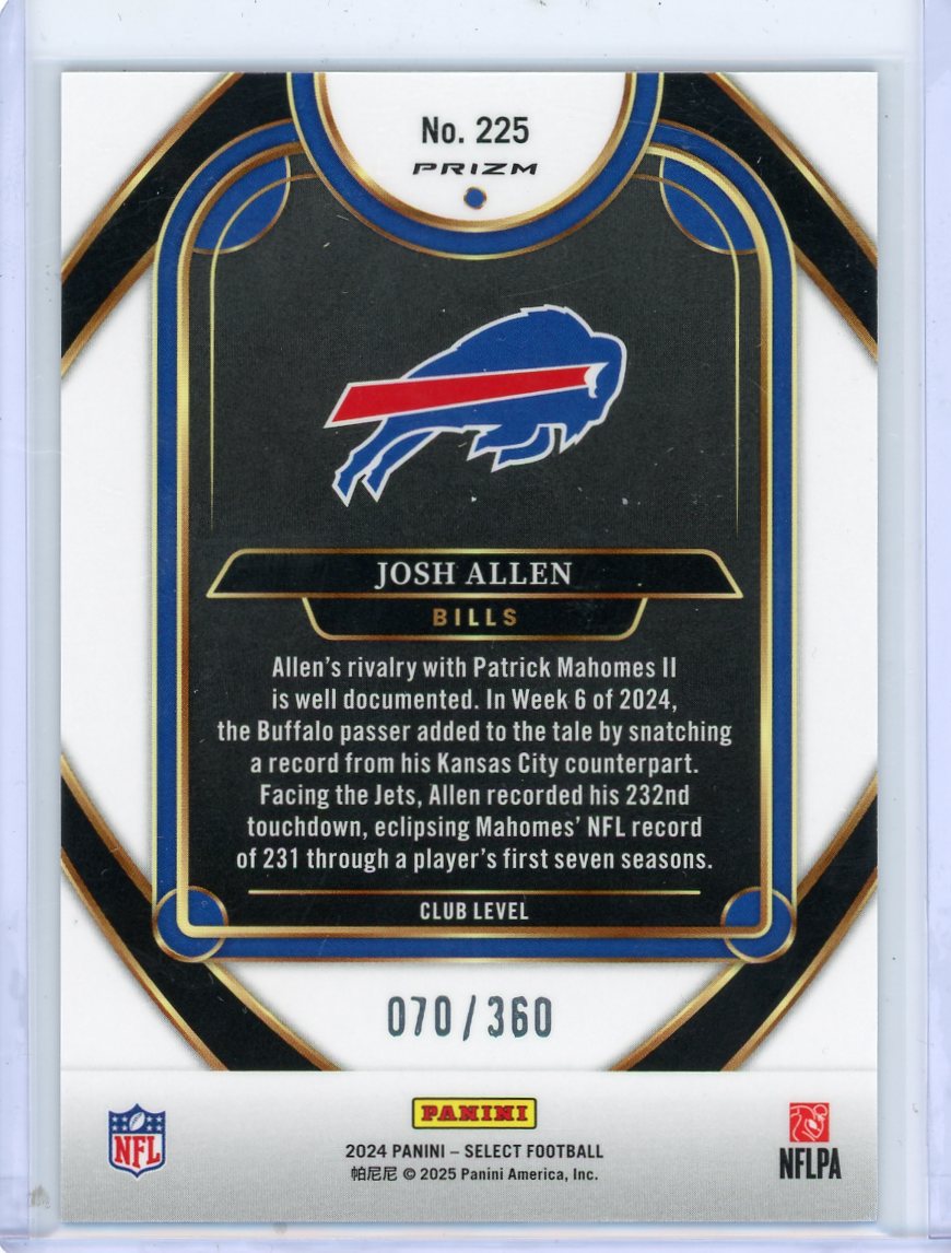 Josh Allen 2024 Panini Select Club Level Purple Shock Prizm #'d 070/360