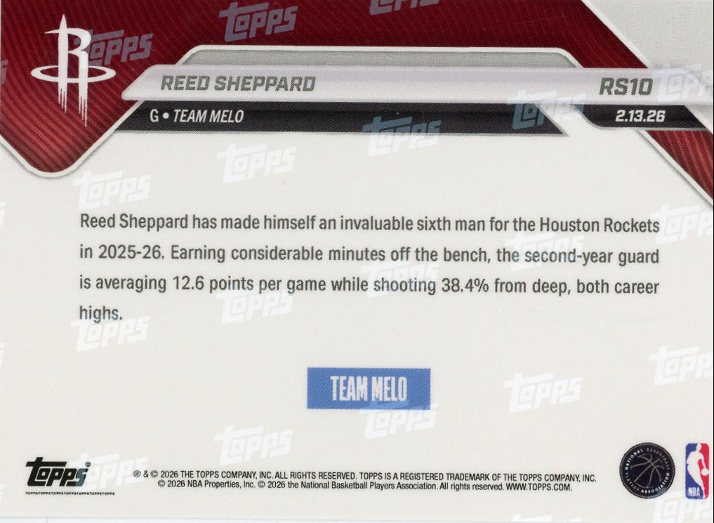 Reed Sheppard 2026 Topps NOW Rising Stars #RS10