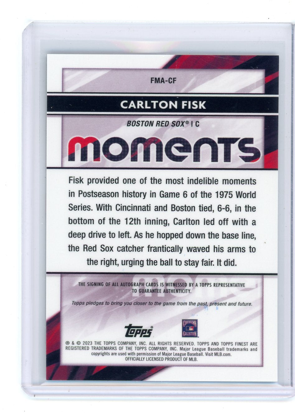 Carlton Fisk 2023 Finest MOMENTS Autograph