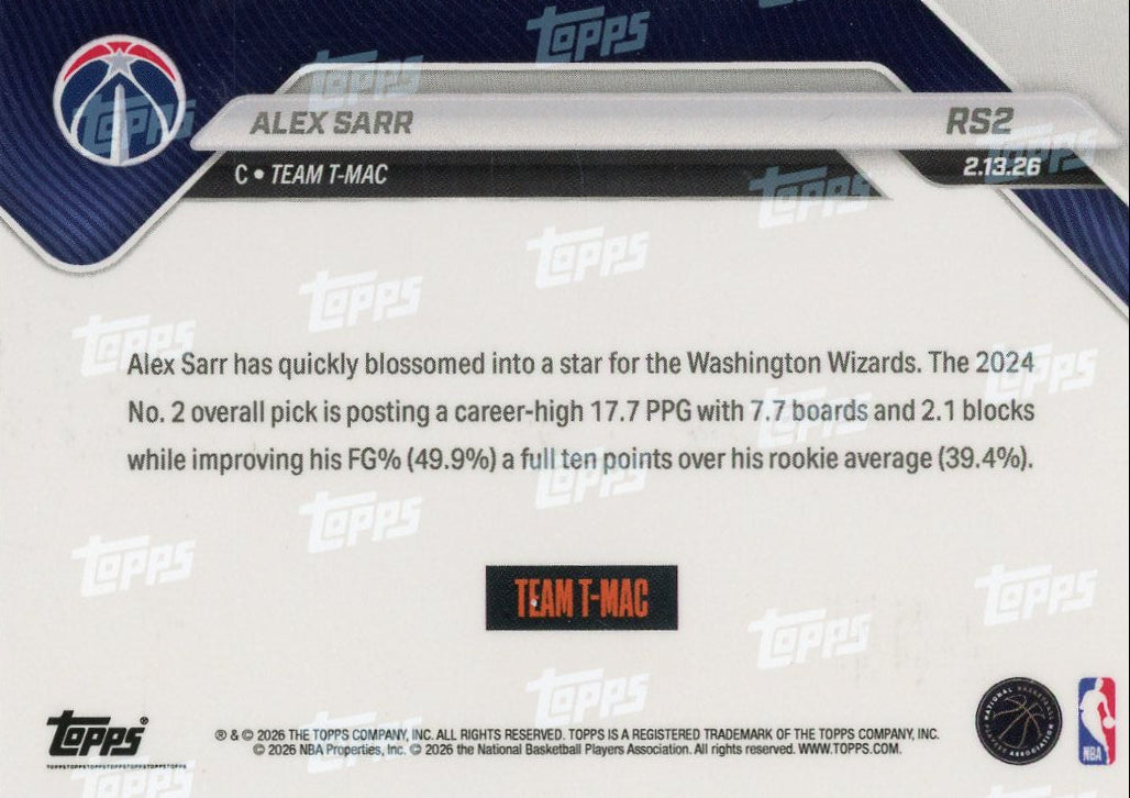 Alex Sarr 2026 Topps NOW Rising Stars #RS2