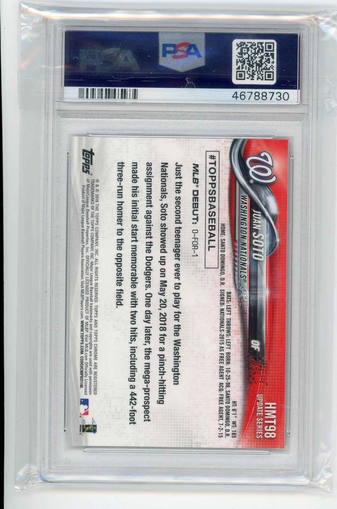 Juan Soto 2018 Topps Chrome Update Rookie Debut PSA 10