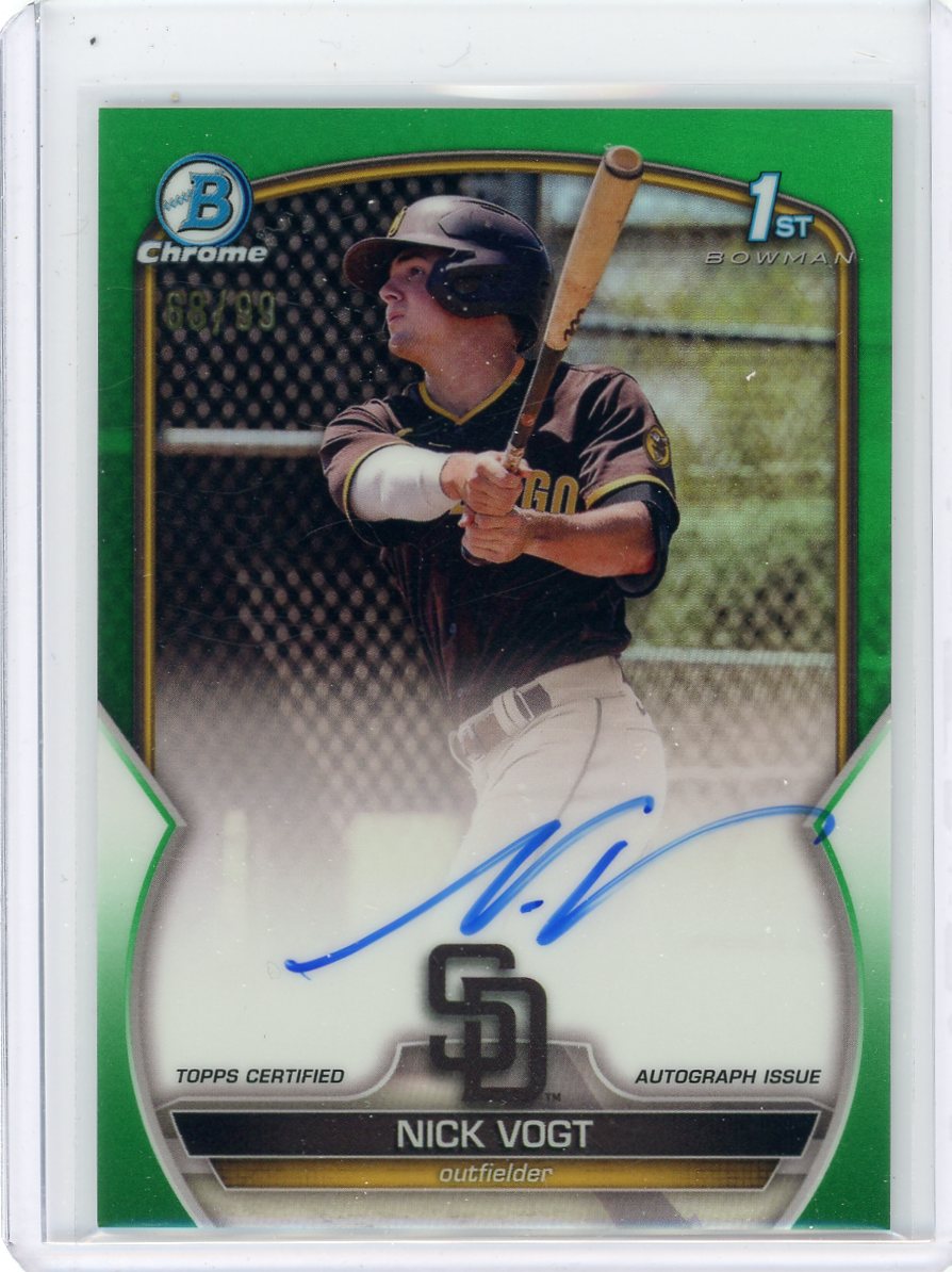 Nick Vogt 2023 1st Bowman Green Refractor autograph #'d 68/99