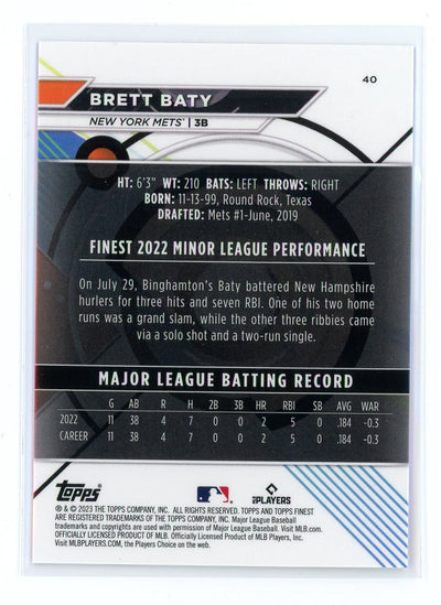 Brett Baty 2023 Finest Rookie Card