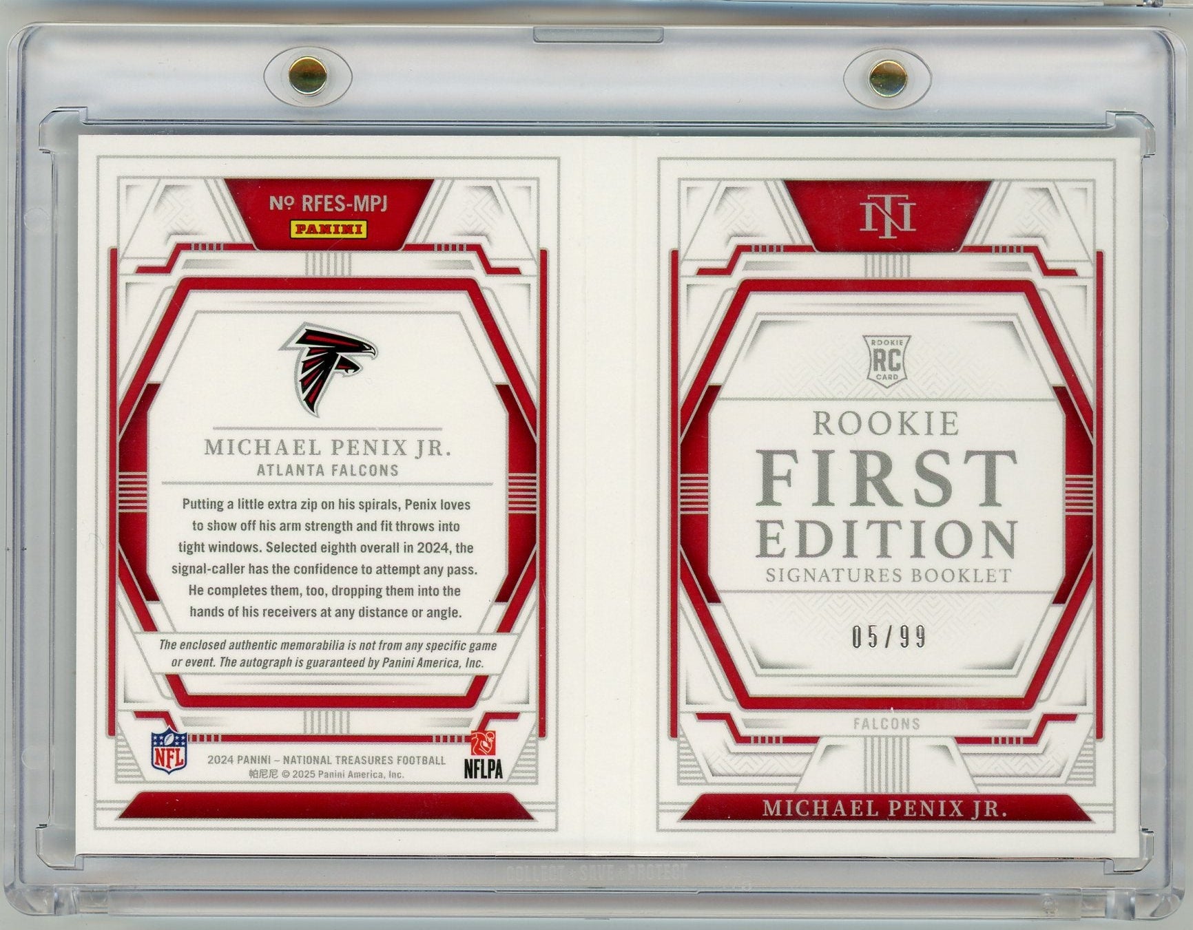 Michael Penix Jr. 2024 Panini National Treasures Rookie First Edition Signatures Booklet #'d 05/99 RC