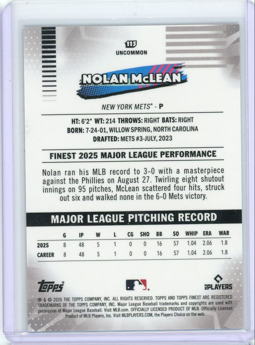 Nolan McLean 2026 Topps Finest Baseball Gold Geometric Rookie #'d 09/50