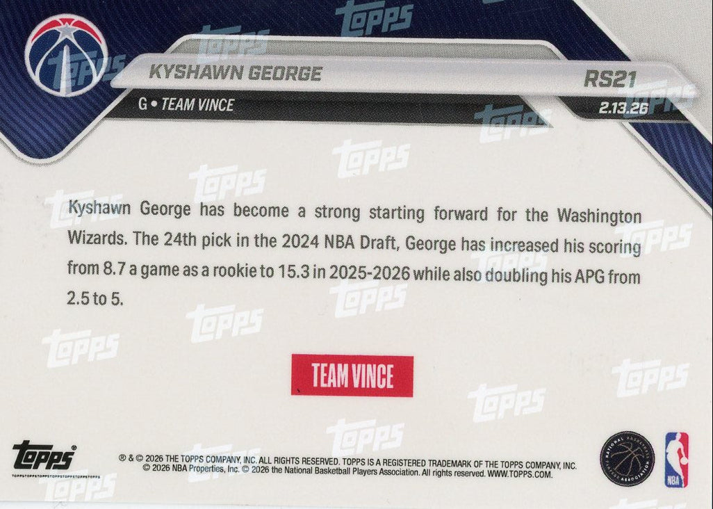 Kyshawn George 2026 Topps NOW Rising Stars #RS21