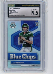 Zach Wilson 2021 Panini Mosaic Blue Chips silver prizm rookie card CSG 9.5