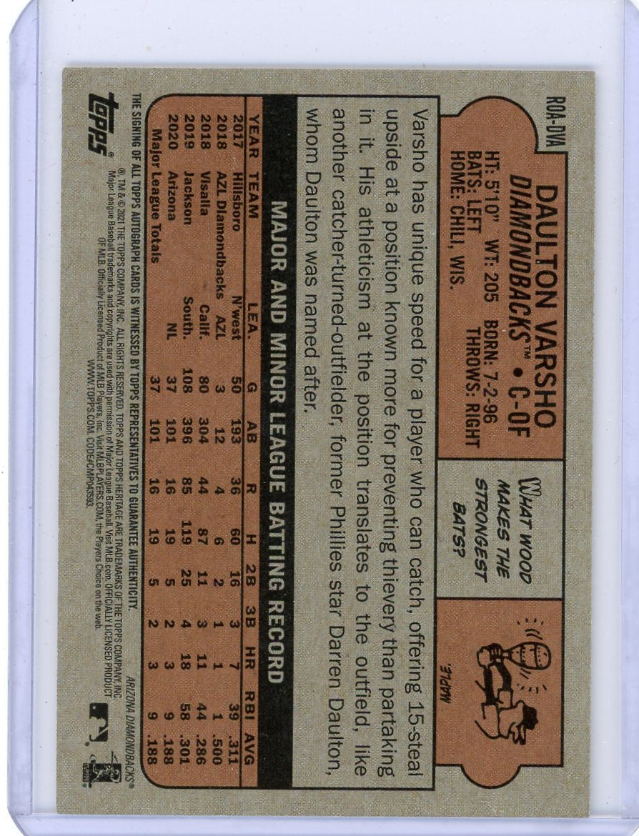 Daulton Varsho 2021 Topps Heritage Real Ones autograph blue rookie card