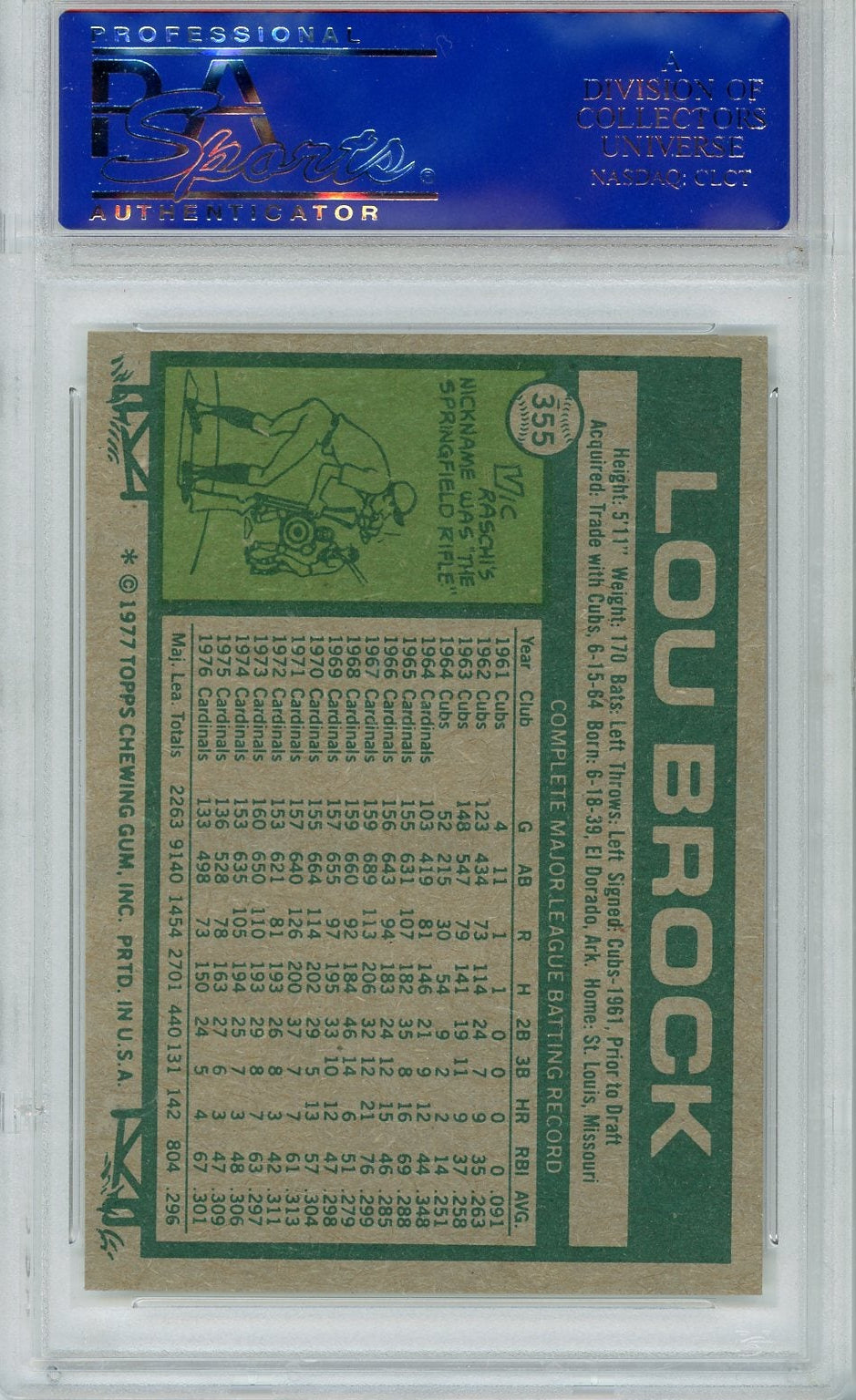 Lou Brock 1977 Topps #355 PSA 8