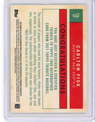 Carlton Fisk 2021 Topps Tribute '59 Topps autograph "Happy Birthday Topps" inscribed
