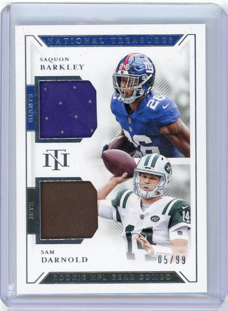 Saquon Barkley Sam Darnold 2018 Panini National Treasures Rookie Gear Combo relic 
