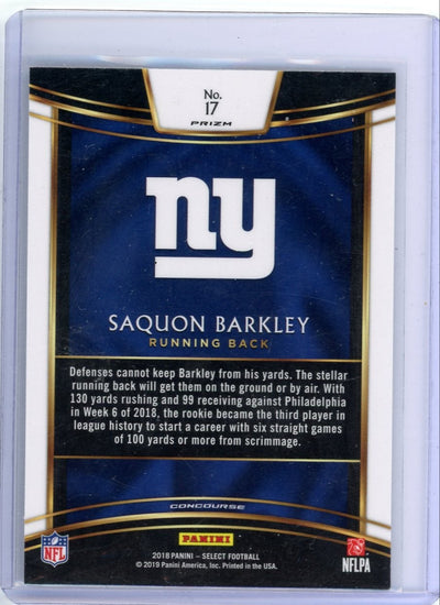 Saquon Barkley 2018 Panini Select silver prizm rookie card