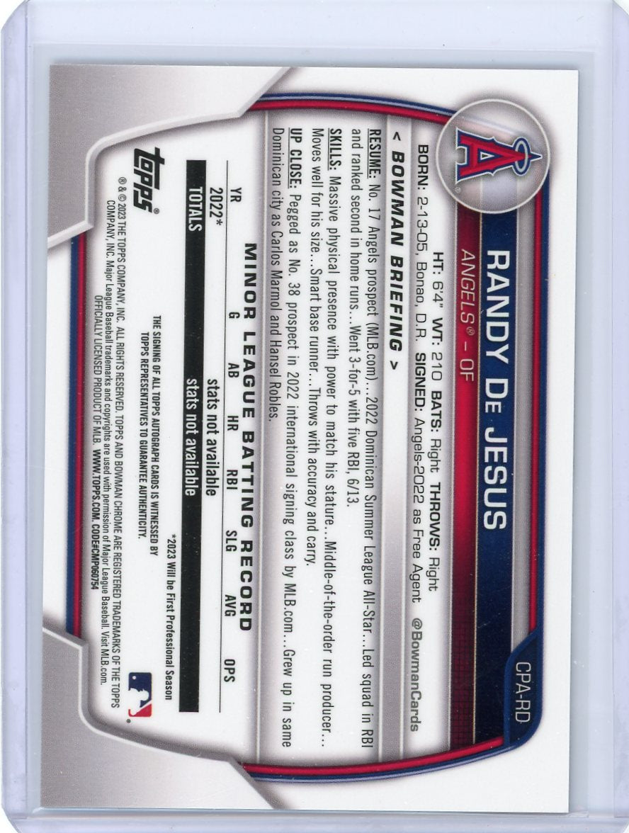 Randy De Jesus 2023 1st Bowman Chrome autograph