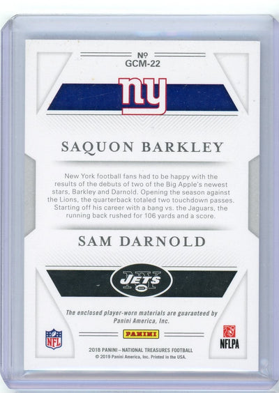 Saquon Barkley Sam Darnold 2018 Panini National Treasures Rookie Gear Combo relic #'d 05/99