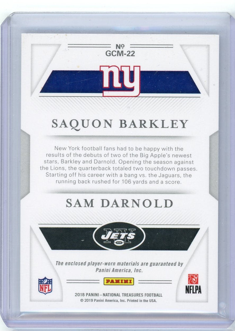 Saquon Barkley Sam Darnold 2018 Panini National Treasures Rookie Gear Combo relic 