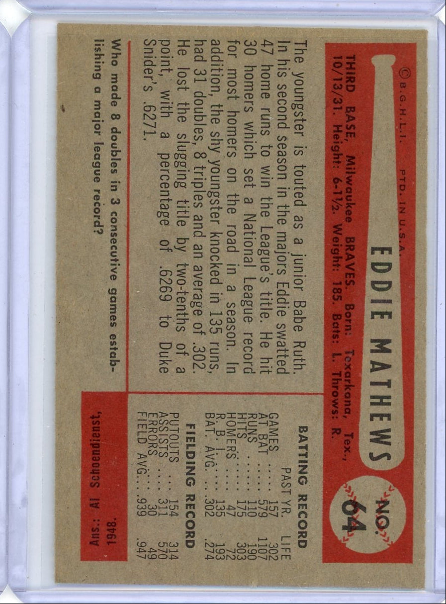 Eddie Mathews 1954 Bowman #64