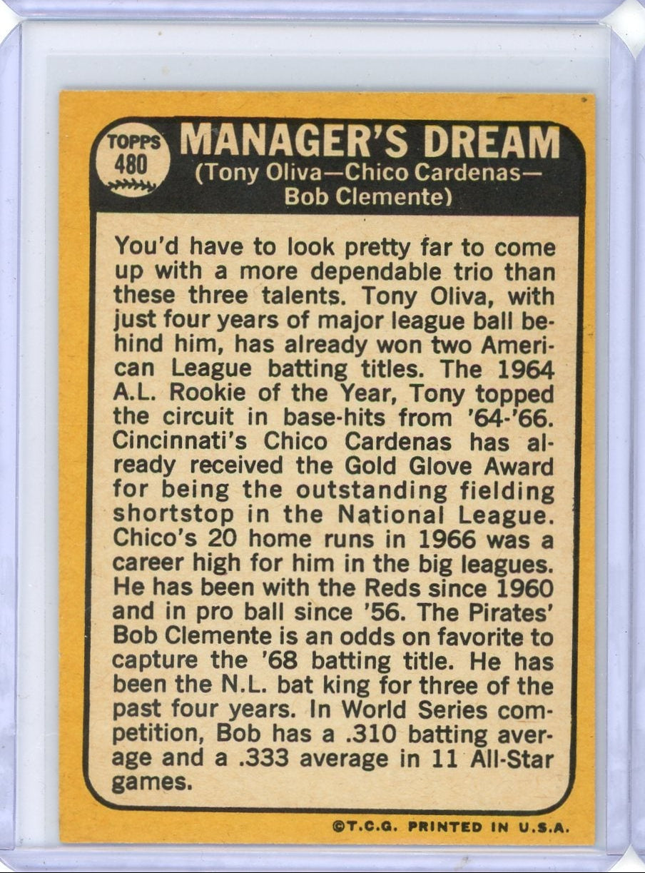 Manager's Dream Oliva Cardenas Clemente 1968 Topps #480