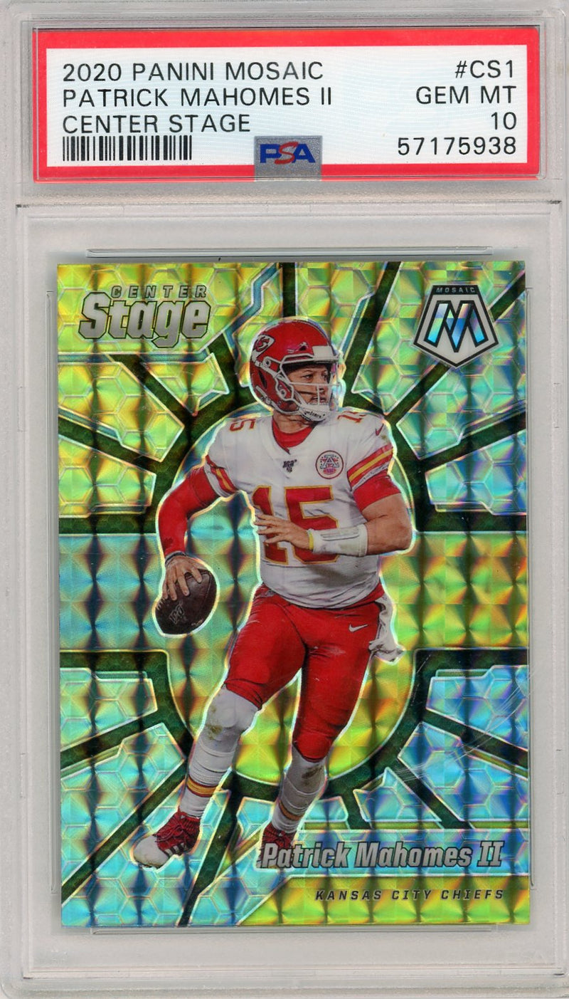 Patrick Mahomes II 2020 Panini Mosaic Center Stage mosaic prizm PSA 10
