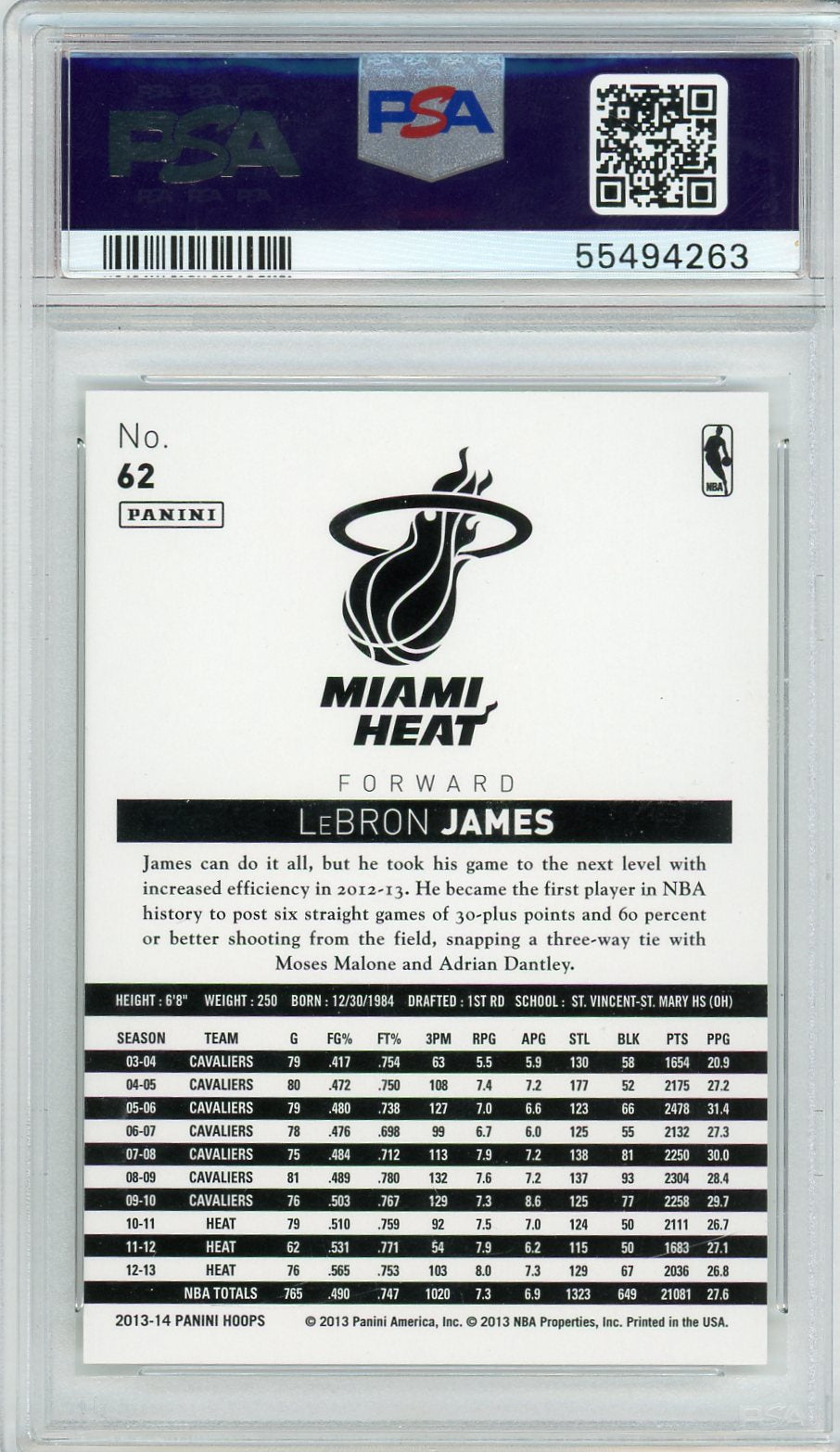 LeBron James 2013-14 Panini NBA Hoops PSA 9