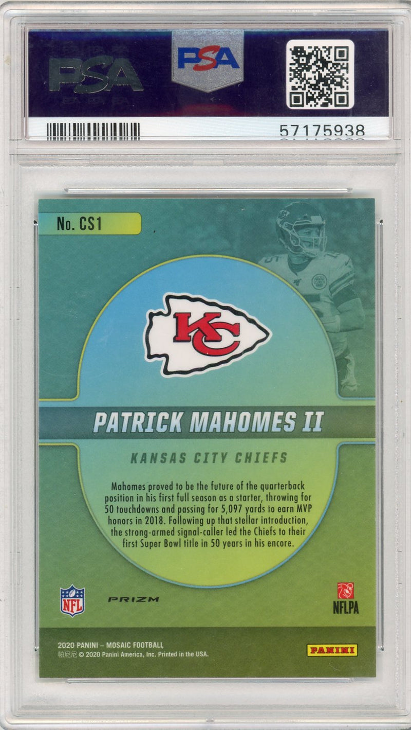 Patrick Mahomes II 2020 Panini Mosaic Center Stage mosaic prizm PSA 10