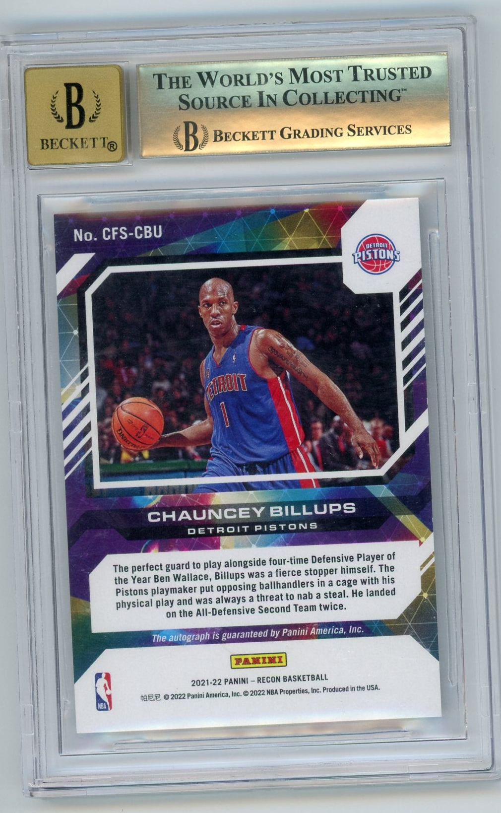 Chauncey Billups 2021-22 Panini Recon Claim to Fame auto gold #'d 05/10 BGS 9.5 AUTO 10