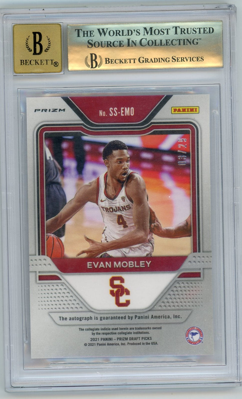 Evan Mobley 2021-22 Panini Prizm Draft Picks Sensational Signatures purple ice 