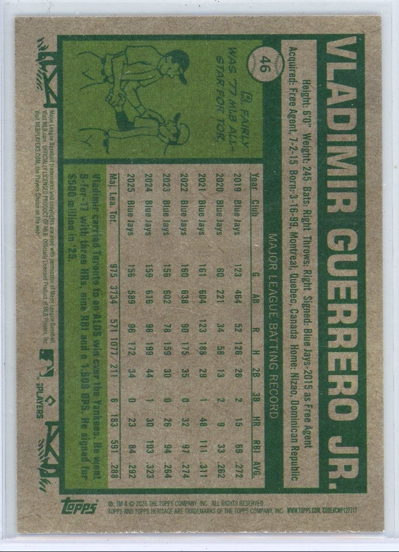 Vladimir Guerrero Jr. 2026 Topps Heritage Color of the Year #'d 44/77