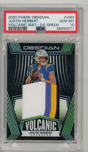 Justin Herbert 2020 Panini Obsidian Volcanic Material Electric Etch green RC #'d 33/50 PSA 10