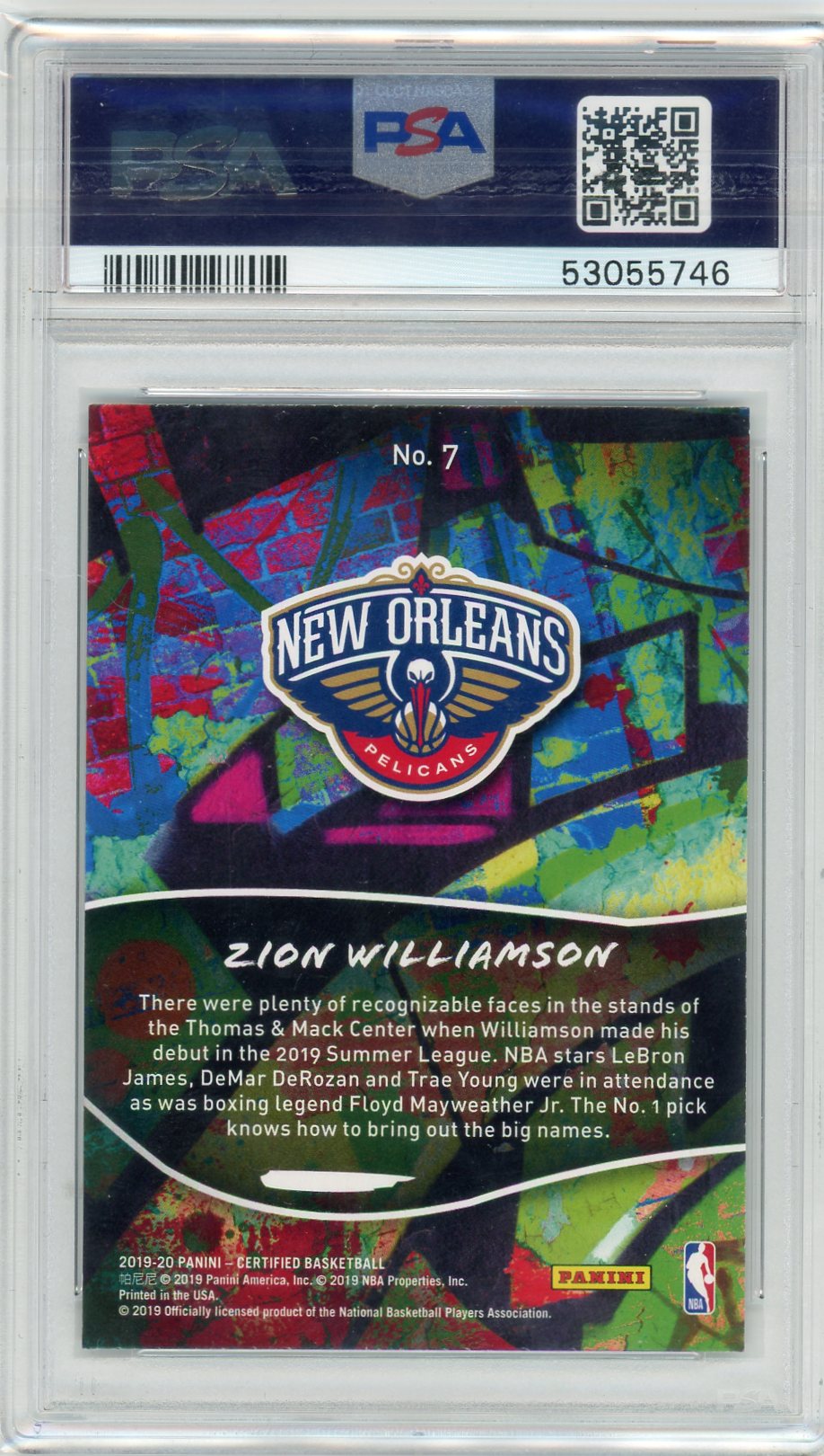 Zion Williamson 2019 Panini Certified Graffiti #7 Rookie Card PSA 10
