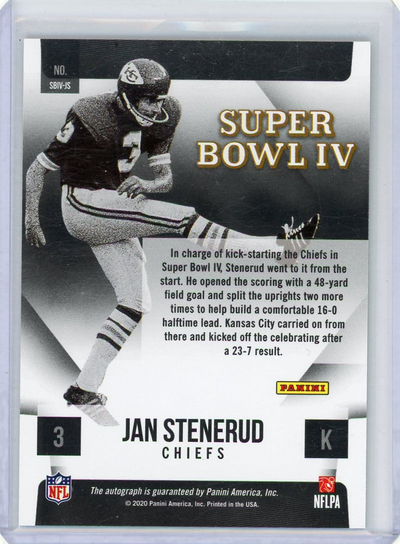 Jan Stenerud 2020 Panini Super Bowl IV Auto SBIV-JS Chiefs HOF