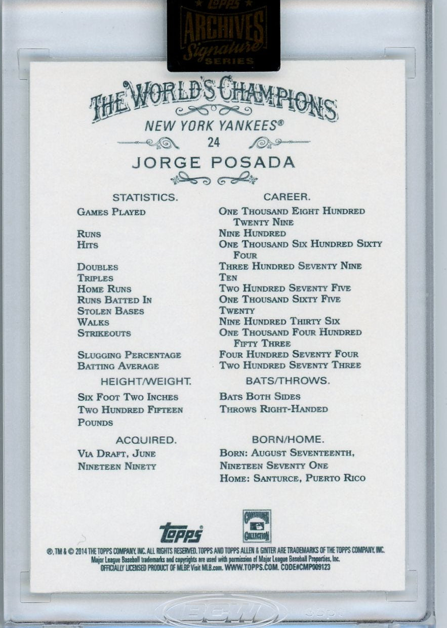 Jorge Posada 2021 Topps Archives Autograph #'d 34/82