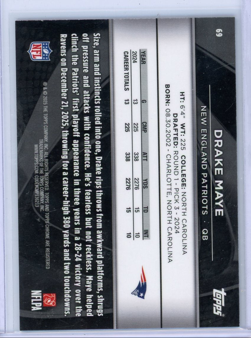 Drake Maye 2025 Topps Chrome Black Blue Wave #'d 039/150