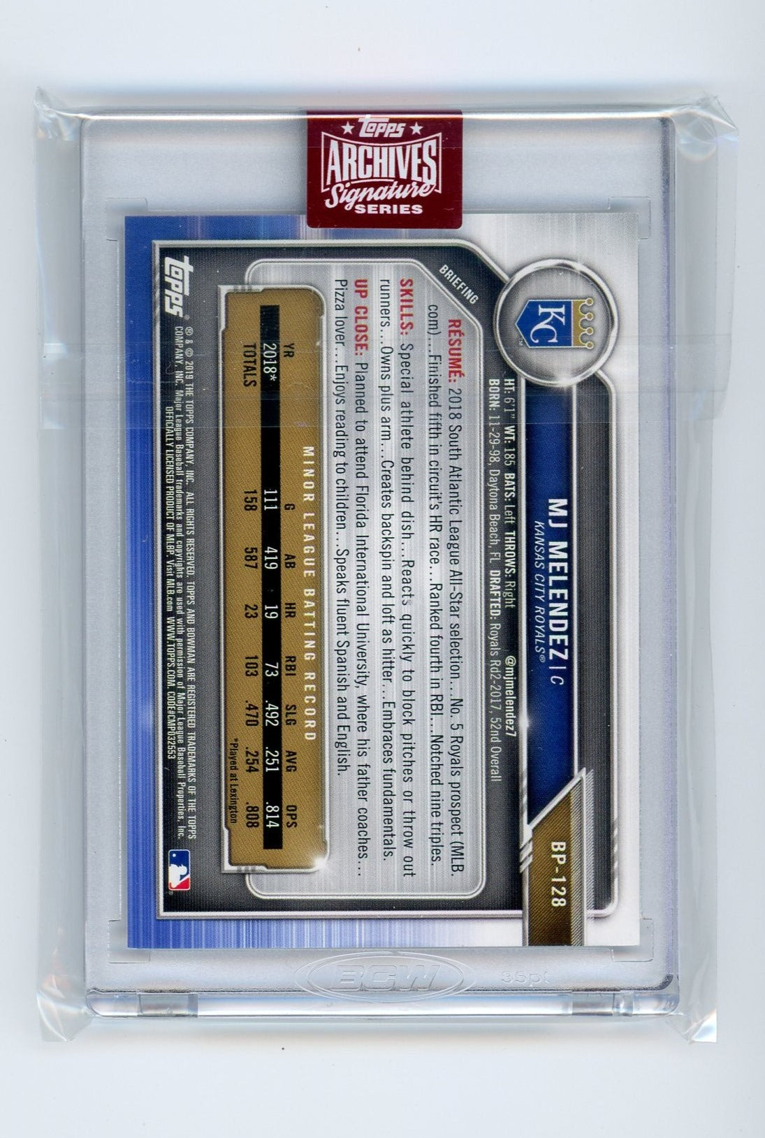 MJ Melendez 2023 Topps Archives Signatures 2019 Bowman autograph #'d 14/83