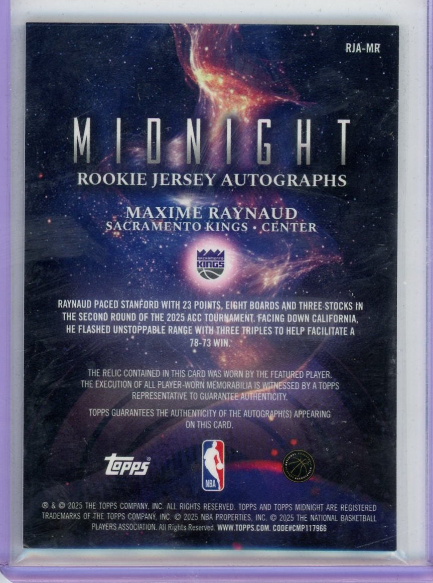 Maxime Raynaud 2025 Topps Midnight Rookie Jersey Autograph