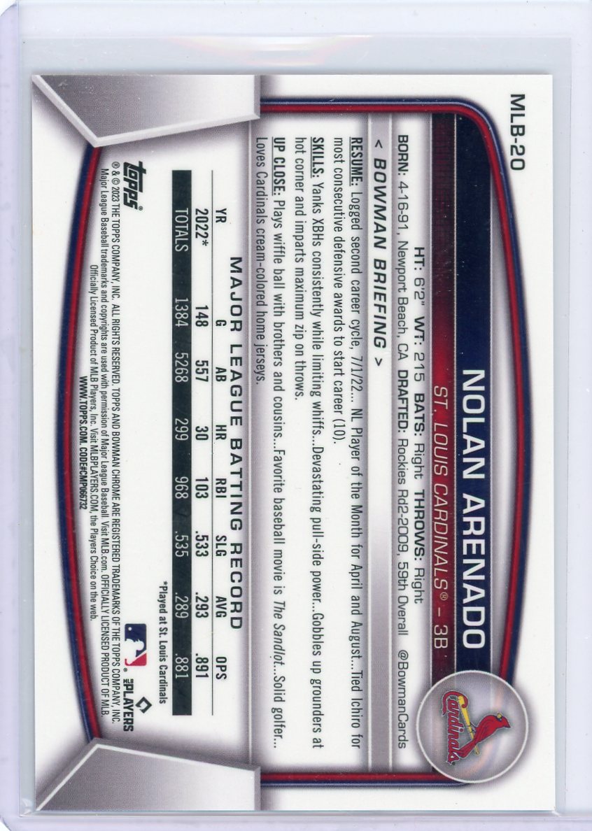 Nolan Arenado 2023 Bowman Chrome NSCC orange refractor #'d 08/25