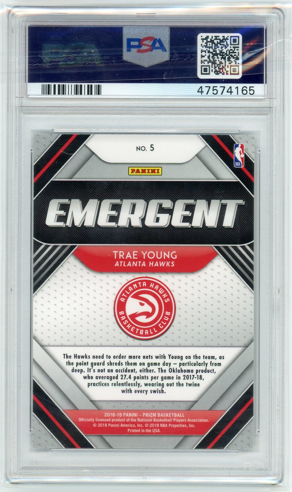 Trae Young 2018 Panini Prizm Emergent Rookie Card PSA 10