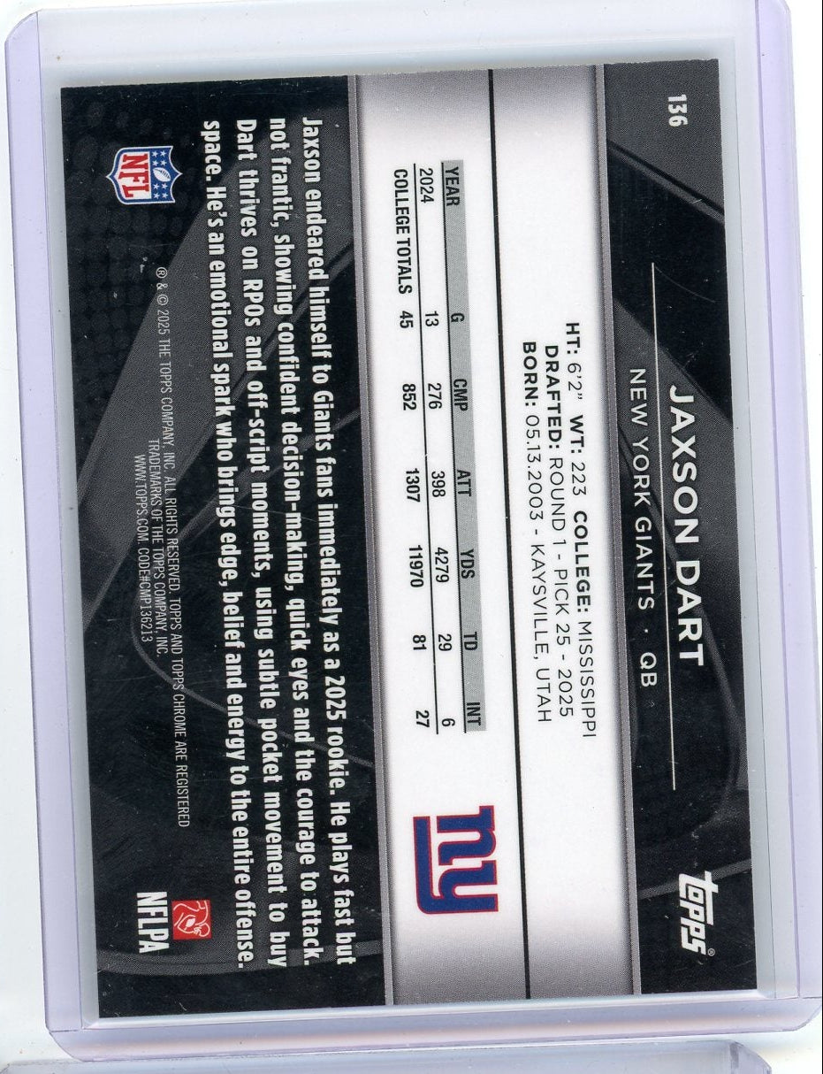 Jaxson Dart 2025 Topps Chrome Black Gold Mini Diamond #'d 09/50