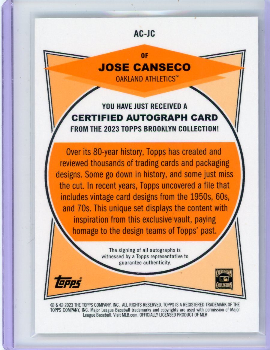 Jose Canseco 2023 Topps Brooklyn Collection autograph #'d 94/99