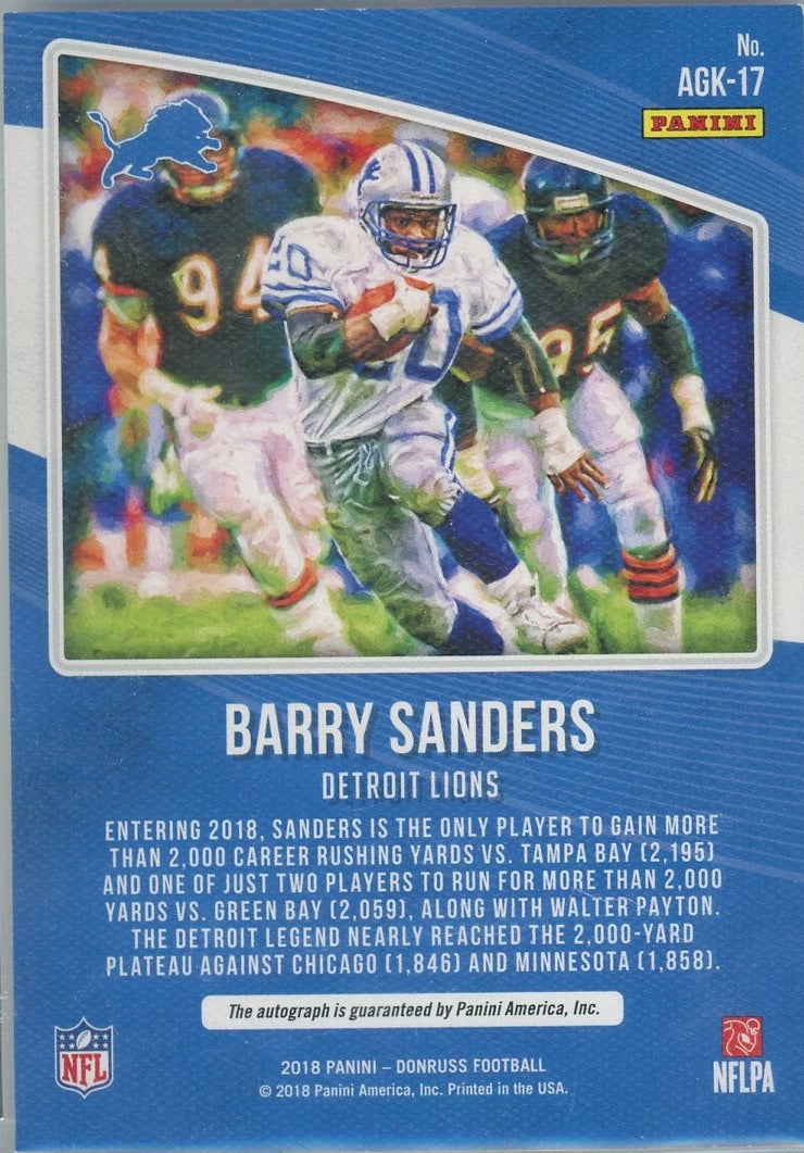 Barry Sanders 2018 Panini Donruss All-Time Gridiron Kings Autograph #'d 01/10