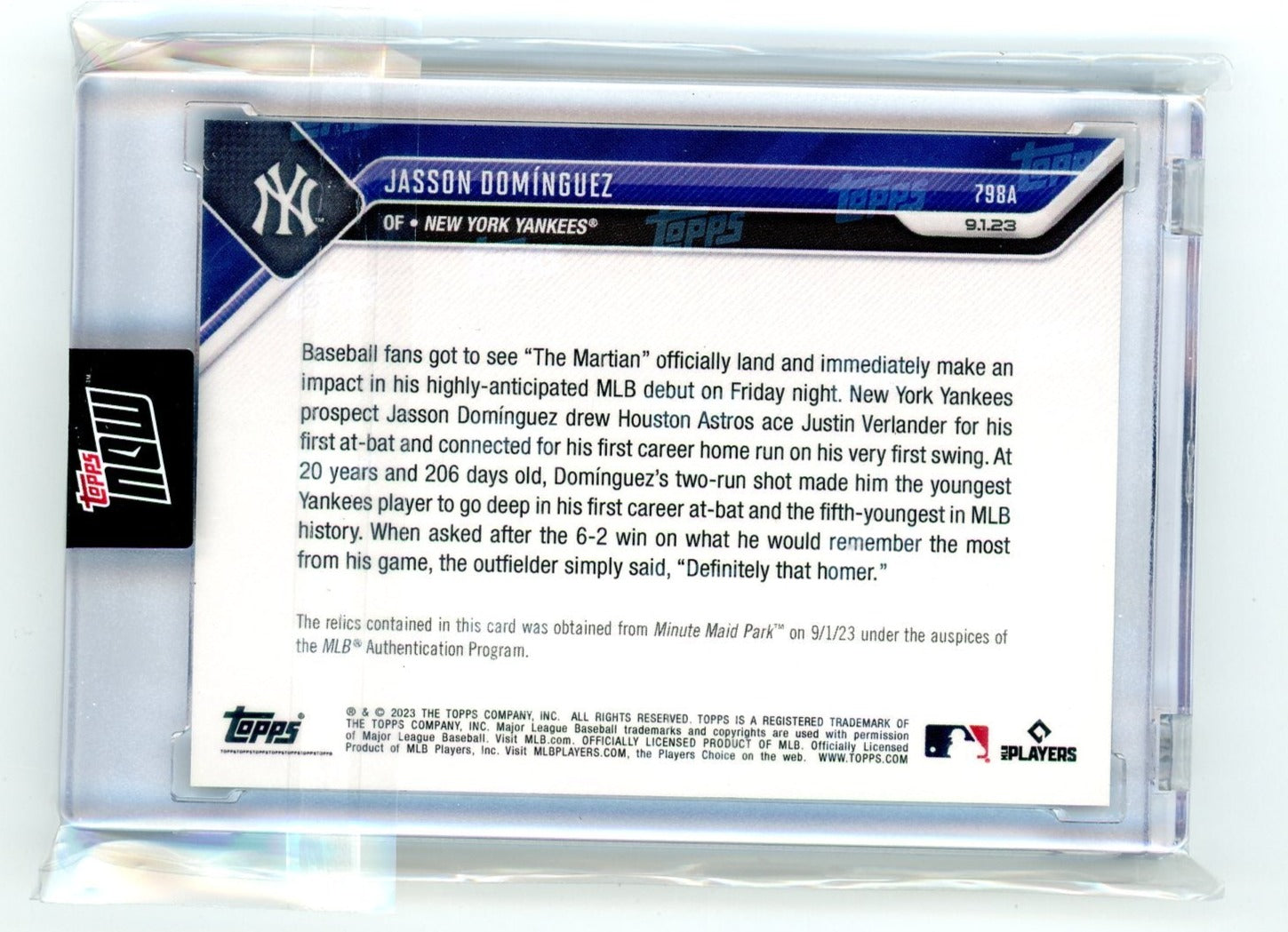 Jasson Dominguez 2023 Topps Now Triple -Base Relic #798 #'d 40/99